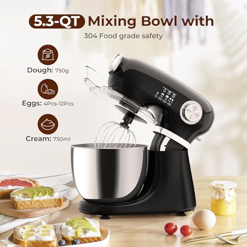 Electactic Stand Mixer With 12 Speed,5.3 Quart Electric Mixer With Tilt Head, Kitchen Mixer for Daily Use with Egg Whisk,Dough Hook,Flat Beater