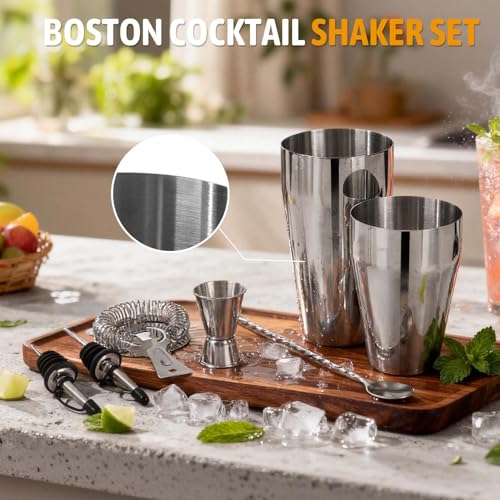Mwellewm Cocktail Shaker Set, Boston Shakers Bartending Professional Bartender Kit Bartender Beginner Mixed Alcohol Martini Shaker Tins Tool for Bar Drink