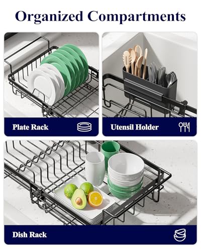 Kitsure Expandable in-Sink or Over-Sink Dish Drying Rack, Large, Black