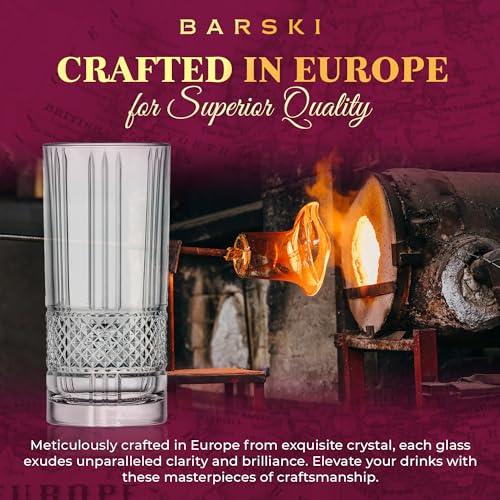 Barski Highball Glass - Drinking Glasses - Set of 4 - Hiball Tumblers - Glass Crystal Tumbler - for Water, Juice, Beer, Mixed Cocktails, Mojito Glass, Tom Collins Bar Glassware, 13 oz, Made in Europe