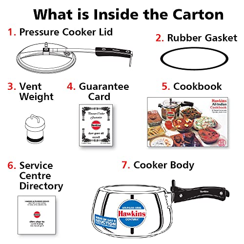 Hawkins 5 Litre Contura Pressure Cooker, Stainless Steel Inner Lid Cooker, Handi Cooker, Induction Cooker, Silver (SSC50)