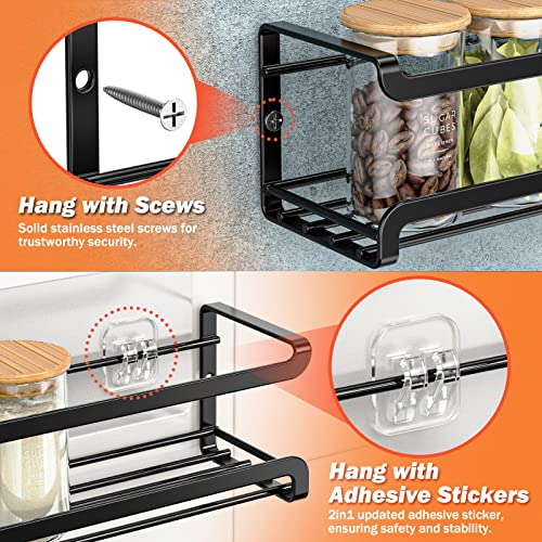 Bunoxea Spice Rack Wall Mounted 4 Pack, Black,For Spice Jars & Seasonings