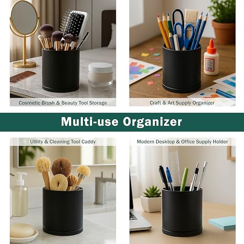 D'vine Dev 360° Rotating Utensil Holder Set – 7.2"+5" Kitchen Utensil Crocks for Countertop, Modern Cooking Tool Organizers for Kitchen Storage +Décor, Black, Set of 2, 72-Z-B-1