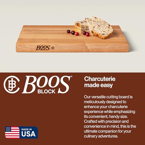 John Boos R-Board Series Rectangular Wooden Maple Cutting Board 18”x12” – 1.5” Thick, 10-lb Reversible Butcher Block with Edge-Grain & Finger Grips – Made in the USA