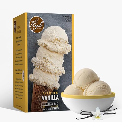 Triple Scoop - Premium Ice Cream Mix For Ice Cream Maker. Simple, Easy, Delicious. From Gourmet Mix To Maker in 5 Minutes, Makes 2 Creamy Qrts, Made in USA (1 Pack) (Vanilla)