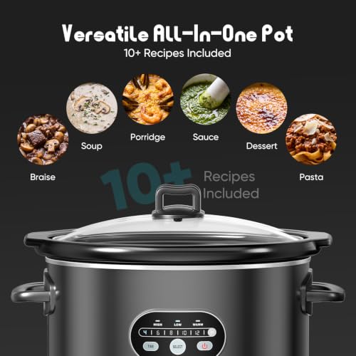 OLIXIS Slow Cooker 6 Quart, Ceramic Nonstick Coating, Programmable Slow Cooker with Dishwasher Stoneware Pot and Tempered Glass Lid, Multi Cookers with 3 Temperature, 35in Tangle Free Cord, Black