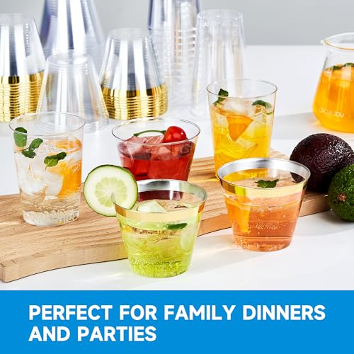 RACETOP 9 oz Clear Plastic Cups 100 packs, Disposable Plastic Party Cups Tumblers, Cocktail Cups, Perfect for Parties, Wedding and Events