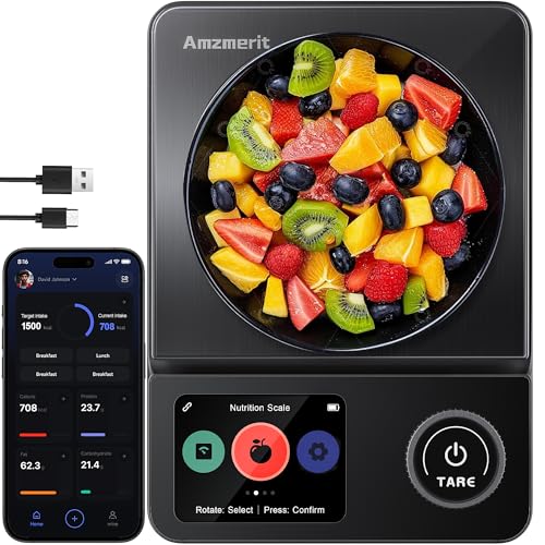Amzmerit Smart Food Kitchen Scale with Nutritional Calculator, Timer, 0.1g High Precision Kitchen