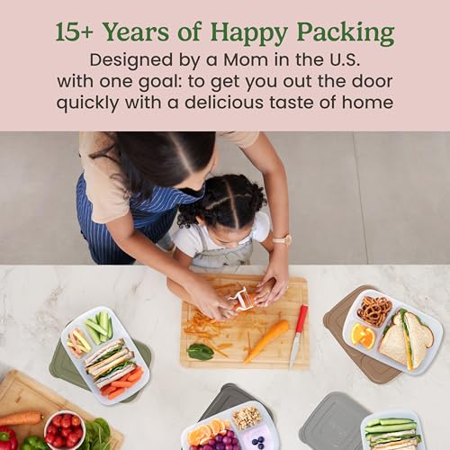 Bentgo Easyboxes - Original Stackable Lunch Boxes - Reusable 3-Compartment Food Containers for Kids and Adults - Bento Lunch Box for Meal Prep, School, & Work - BPA Free, (Earth Tones (4-Pack))