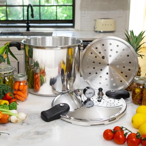 Barton 22-Quart Pressure Canner Pressure Cooker with Pressure Gauge with Rack, Induction Compatible, Steam Canner Polished 22 QT Stovetop Pot Meat, Poultry & Vegetables