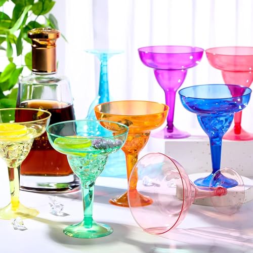 48 Packs Plastic Clear Margarita Glass Cups Bulk 8 Colors 12 oz Disposable Cinco De Mayo Party Decoration for Fun Taco Party and Mexican Decor, Neon Cocktail Cups for Carnivals, Dia De Muertos