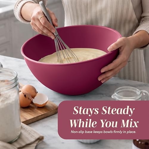 COOK WITH COLOR Mixing Bowls with Lids - 12 Piece Plastic Nesting Bowls Set includes 6 Prep Bowls and 6 Lids, Microwave Safe Mixing Bowl Set, Rose TPR Lid