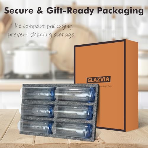GLAZVIA Blue Highball Glasses Set of 6,13oz Drinking Glass Cups for Mixed Drink Cocktail, Beer, Mojito, Water and Juice,Thick Tall Crystal Glassware for Kitchen, Restaurant, Home Bar and Parties