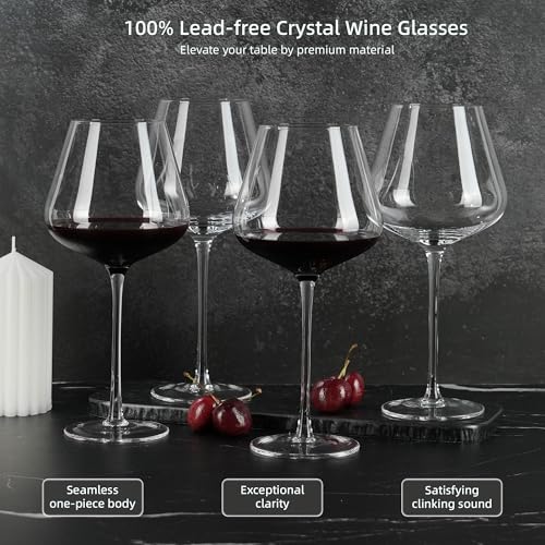 LASTURYCX Wine Glasses Set of 4, 18OZ Large Crystal Red Wine Glasses, Hand Blown Vintage Wine Glasses with Thin Rim, Large Bowl, Long Stem, Gifts for Wedding, Housewarming, Birthday