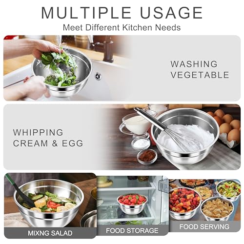 HaWare Mixing Bowls with Airtight Lids, 6-Piece Stainless Steel Salad Bowls, Strong Nesting Bowls for Cooking, Prepping, Baking, Serving & Food Storage, Stackable Design, Size 4.6, 3, 1.5QT, Black