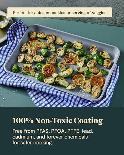 Caraway Non-Stick Ceramic Medium Baking Sheet Duo - Naturally Slick Ceramic Coating - Non-Toxic, PTFE & PFOA Free - Perfect for Baking, Roasting, and More - Medium (15" x 10") - Cream