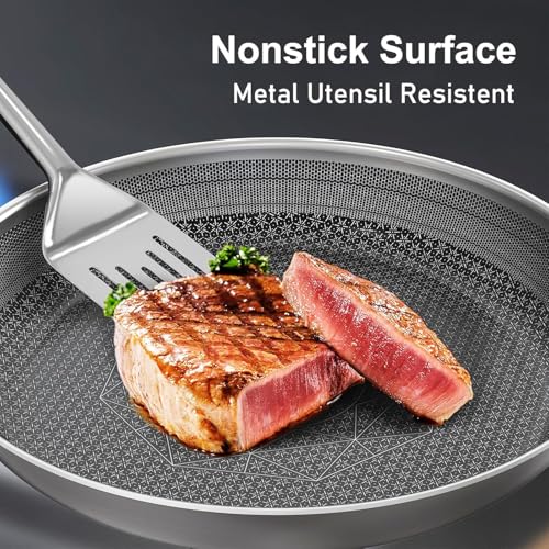 COOKER KING Non Stick Pots and Pans Set, 10pcs Hybrid Stainless Steel Cookware Set, Frying Pans, Saucepans, Saute Pan & Stock Pot, Non Toxic, Oven & Dishwasher Safe, Induction & All Cooktop Compatible
