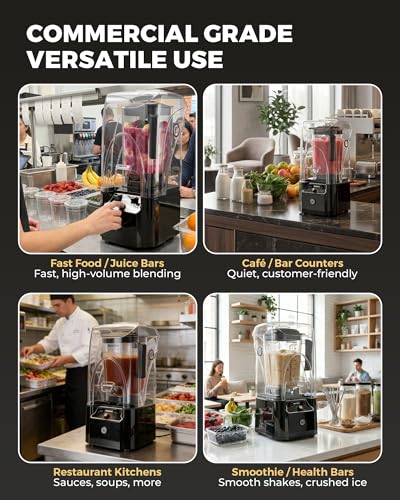 WantJoin Professional Commercial Blender With Shield Quiet Sound Enclosure 2200W Industries Strong and Quiet Professional-Grade Power, Self-Cleaning, Black