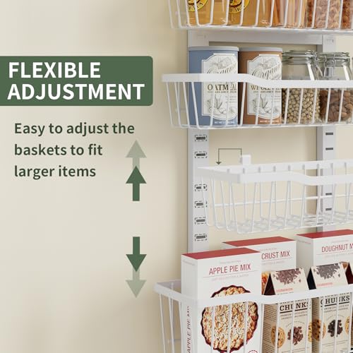 Eastherry Over The Door Organizer，8-Tier Over The Door Pantry Organizer with Adjustable Baskets，Metal Hanging Pantry Organizers and Storage for Kitchen, Back of Door Seasoning Rack (White)