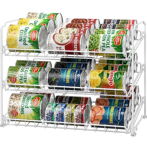 Simple Houseware Stackable Can Organizer Rack for Pantry/Cabinet - 11.5" D x 17" W x 13.75" H, Holds 36 Cans, 3-Tier Can Food Storage Dispenser, White