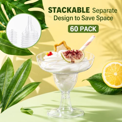 WOPPLXY 60 Pcs Plastic Margarita Glasses, 5 oz Clear Cocktail Glasses for Cinco de Mayo, Taco Party, and Mexican Decoration, Plastic Margarita Cups for Taco Bar Events Wedding Parties