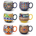 vancasso Coffee Mugs Set of 6, Coffee Cups Ceramic 18oz, Porcelain Coffee Mugs for Cappuccino, Latte, Espresso, Colorful Coffee Mugs with Handle, Rounded Boho Mugs, Microwave & Dishwasher Safe