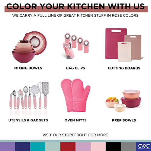 COOK WITH COLOR Mixing Bowls with Lids - 12 Piece Plastic Nesting Bowls Set includes 6 Prep Bowls and 6 Lids, Microwave Safe Mixing Bowl Set, Rose TPR Lid