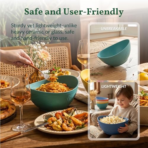 Homienly 60oz Wheat Straw Bowls Set of 6 Salad Bowls Large Popcorn Bowl Unbreakable Serving Bowls Microwave & Dishwasher Safe Bowl Set Centerpiece Bowls for Kitchen, Party, Decor, Camping (Multi)