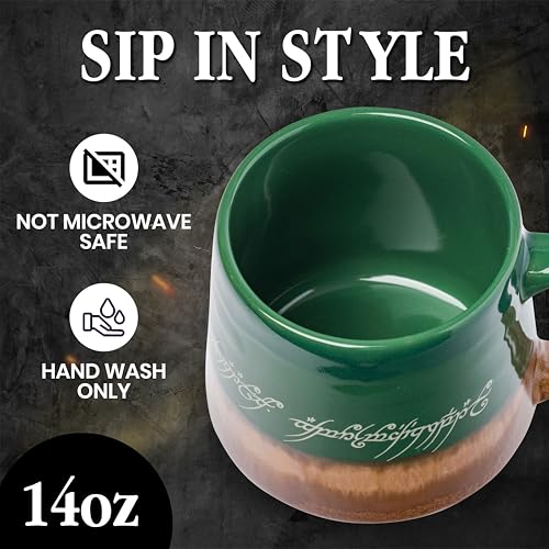 Silver Buffalo Lord of The Rings Elven Text High Gloss Reactive Glaze Tapered Pottery Mug,14 Ounces
