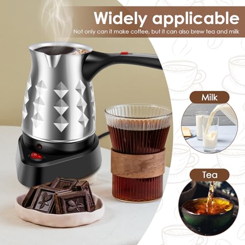 LYIYEYAN Turkish Coffee Maker, Stainless Steel 500ml Turkish Coffee Machine with Folding Handle, 5 to 6 Cups Capacity Turkish Coffee Pot, Electric Coffee Tea Warmer Kettle for Home Travel (Diamond)