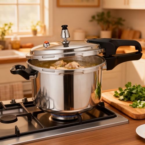 DOITOOL 4.2 Quart Aluminum Pressure Cooker Stovetop Fast Cooking Pot Pressure Canner Compatible for Induction Cookers and Gas Stoves, Silver (4L)