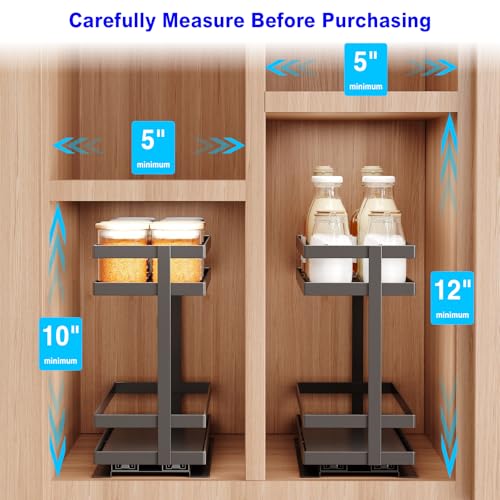 Mustorn 2 Pack Pull Out Spice Rack Organizer for Cabinet, 2 Tier Metal Slide Out Seasoning Organizer and Storage Heavy Duty Vertical Spice Rack Shelf Pullout for Kitchen Cabinets No Drilling (Black)