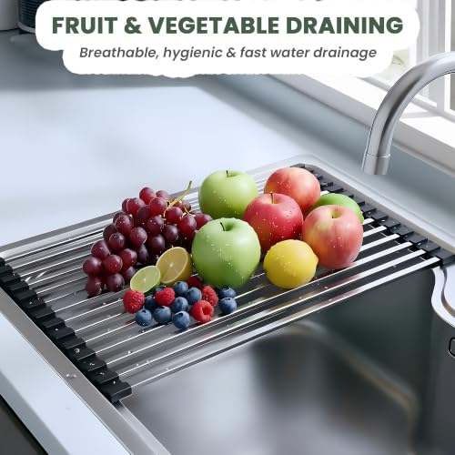 Roll Up Dish Drying Rack Over the Sink 304 Stainless Steel Kitchen Drainer