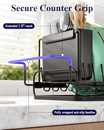 Kitsure Expandable Dish Rack for Kitchen Counter, Medium, Black