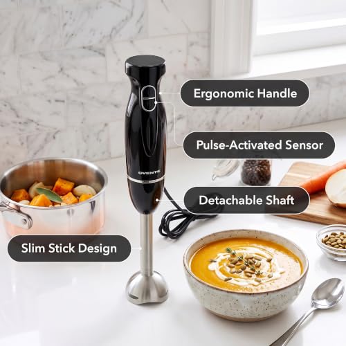 OVENTE Electric Corded Hand Blender, 300W with 2 Mixing Speeds Black HS560B
