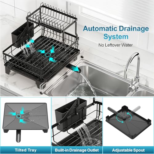 GSlife Large 2 Tier Dish Drying Rack - Expandable Over Sink & Counter Use