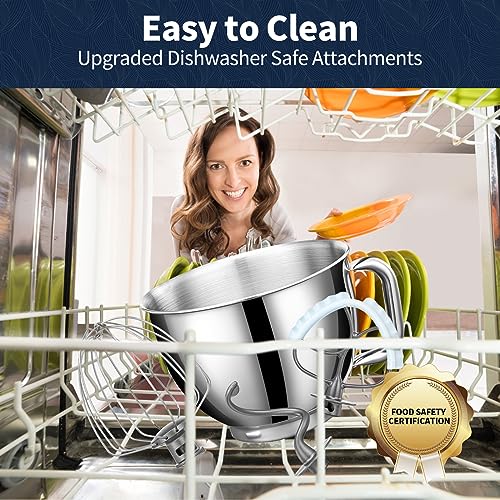 GEFT Stand Mixer, 6 QT 600W Tilt-Head Dough Mixer, 6+P speed Mixers Kitchen Electric Stand Mixer with Stainless Steel Bowl, Dishwasher-Safe Dough Hook, Flat Beater, Wire Whisk, Splash Guard, Grey