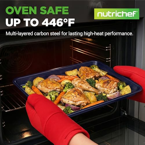 NutriChef 6-Piece Nonstick Baking Pans - Carbon Steel Non toxic Bakeware set with Cookie Sheets, Muffin, Loaf, Round & Square Pan - Restaurant Quality Baking Tray, Easy Clean, Dishwasher & Oven Safe