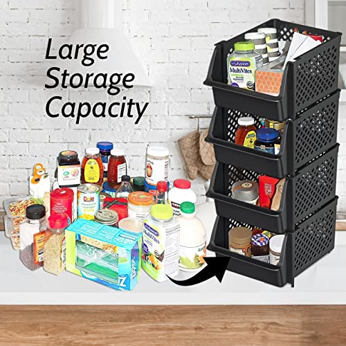 Skywin Stackable Storage Bins Open Front for Pantry Storage, 4 Pack - Black