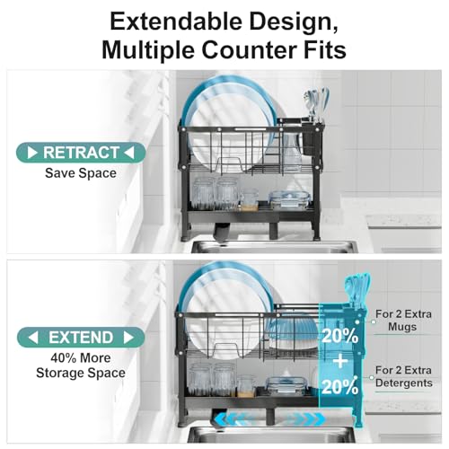 GSlife Narrow 2 Tier Dish Drying Rack - Expandable for Small Kitchens & RVs