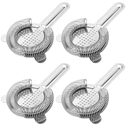 HOZEON 4 Pack 6.5 Inches Cocktail Strainer, Stainless Steel Bar Strainer Tool, 2 Prong Bartender Strainer for Bar Restaurant Home, Silver