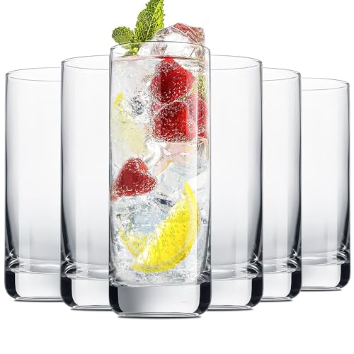 Highball Glasses, Water Drinking Glasses Set of 6, Old Fashioned Glass Tumbler, Elegant Collins Glasses for Water, Juice, Cocktails, Wine, Beer, and Whiskey, 13 oz, Set of 6 (Highball Glasses)