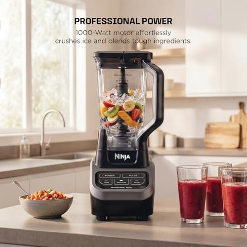 Ninja Professional Blender | Smoothie Blending, Drink Mixer, Grinder, Ice Crusher, Frozen Fruit Blending | 1000W Power, Total Crushing Technology, XL 72-oz. Pitcher | Black & Grey | BL610