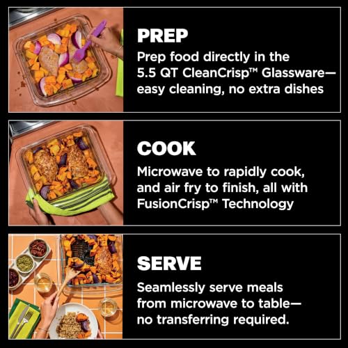 Ninja Crispi Microwave and Air Fryer with FusionCrisp, 14-in-1, 1000W, 0.9 Cu. Ft., Max Crisp, Roast, Bake, Broil, 8 Microwave Presets, Popcorn, Defrost, and more, PFAS-Free Glassware, Silver, MW101