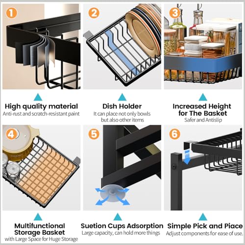 ADBIU Over The Sink Dish Drying Rack (Expandable Height and Length) Snap-On Design 2 Tier Large Dish Rack 31-39.4L x 12W x 34-38H inches