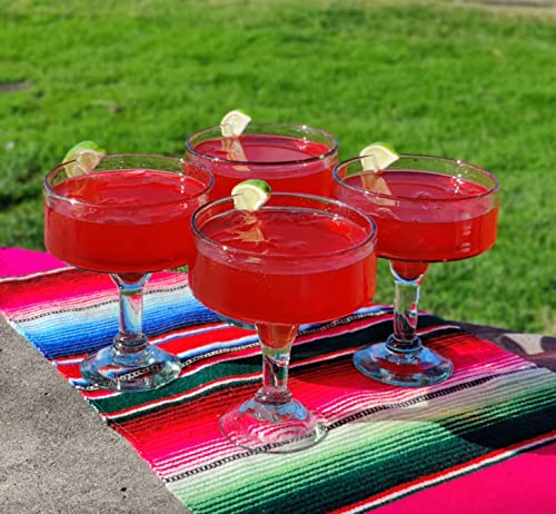 Dos Sueños Mexican Hand Blown Glass – Set of 4 Natural Clear Hand Blown Margarita Glasses (16 oz)