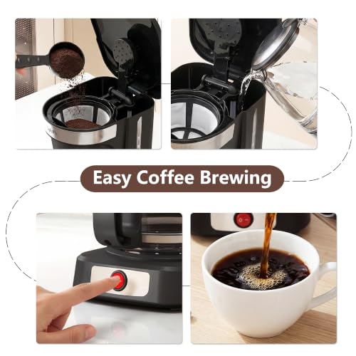 Sykaffe 12-Cup Coffee Maker, Drip Coffee Maker, Reusable Filter, Automatic Keep-Warm & Pause, Easy-View Water Tank, Heat-Resistant Coffee Pot，Coffee maker perfect for family gatherings, black