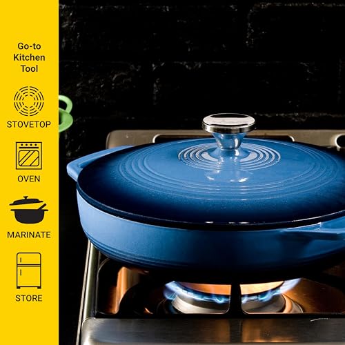 Lodge Essential Enamel Braiser 3.5 Quart - Refrigerator- & Oven-Safe up to 500° F - Heat-Retaining, Induction-Safe & PFAS-Free Enamel Cookware - Caribbean Blue