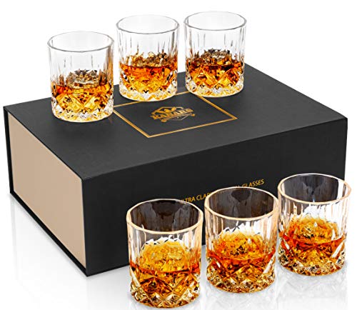 KANARS Whiskey Glasses Set of 6 with Elegant Gift Box,10 Oz Premium Old Fashioned Crystal Glass Tumbler for Liquor, Scotch, Cocktail or Bourbon Drinking, Gifts for Birthday Thanksgiving Father's Day