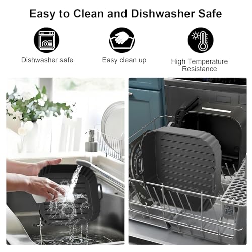 PINTAUR Square Silicone Air Fryer Liners 2 Pack, Compatible with Ninja AF141 181, 8.5 Inch Air Fryer Liners for COSORI 5-6.5 QT, Reusable Silicone Basket, Air Fryer Accessories